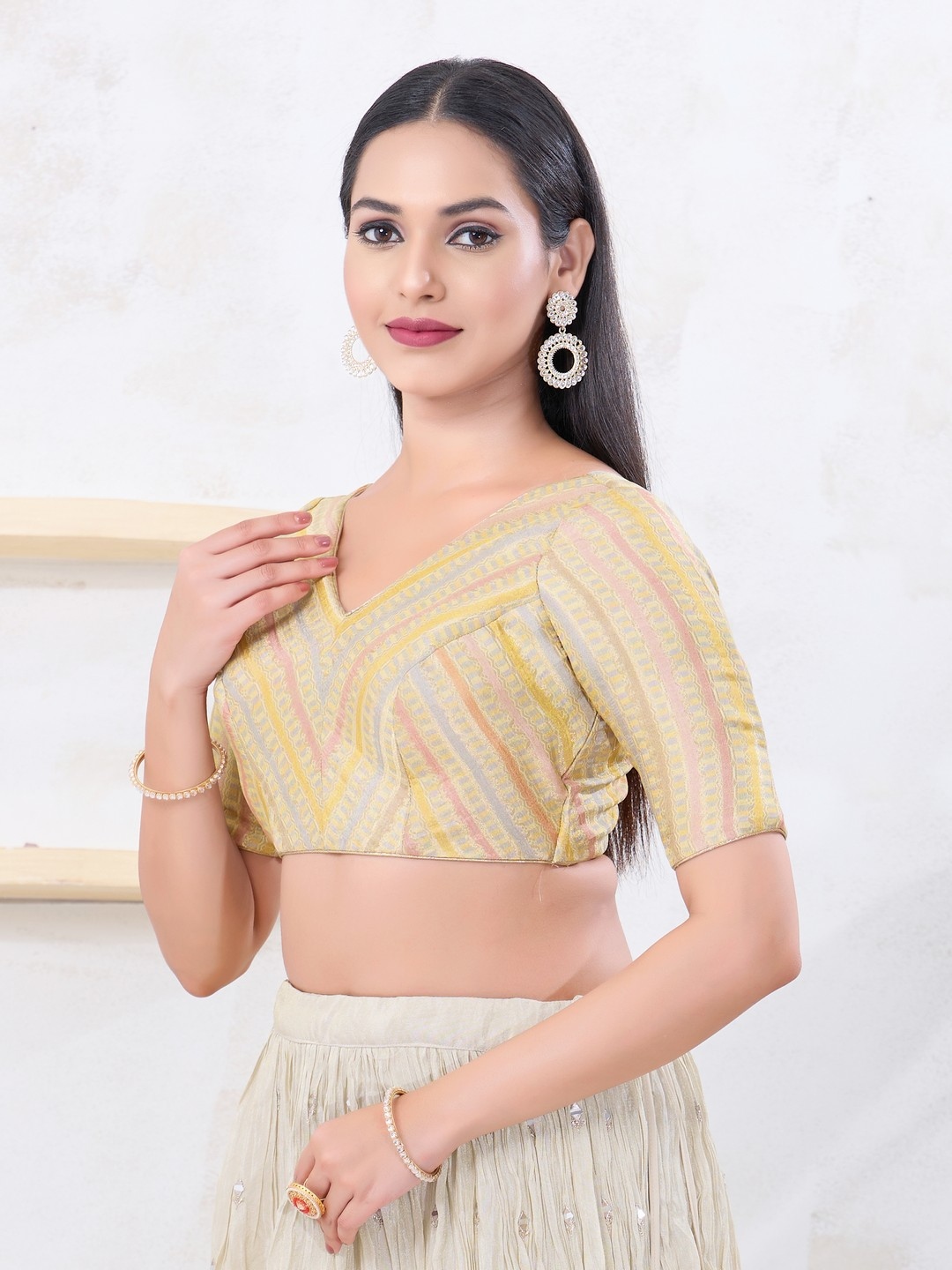 Gold Geometric Woven Jacquard Designer Blouse