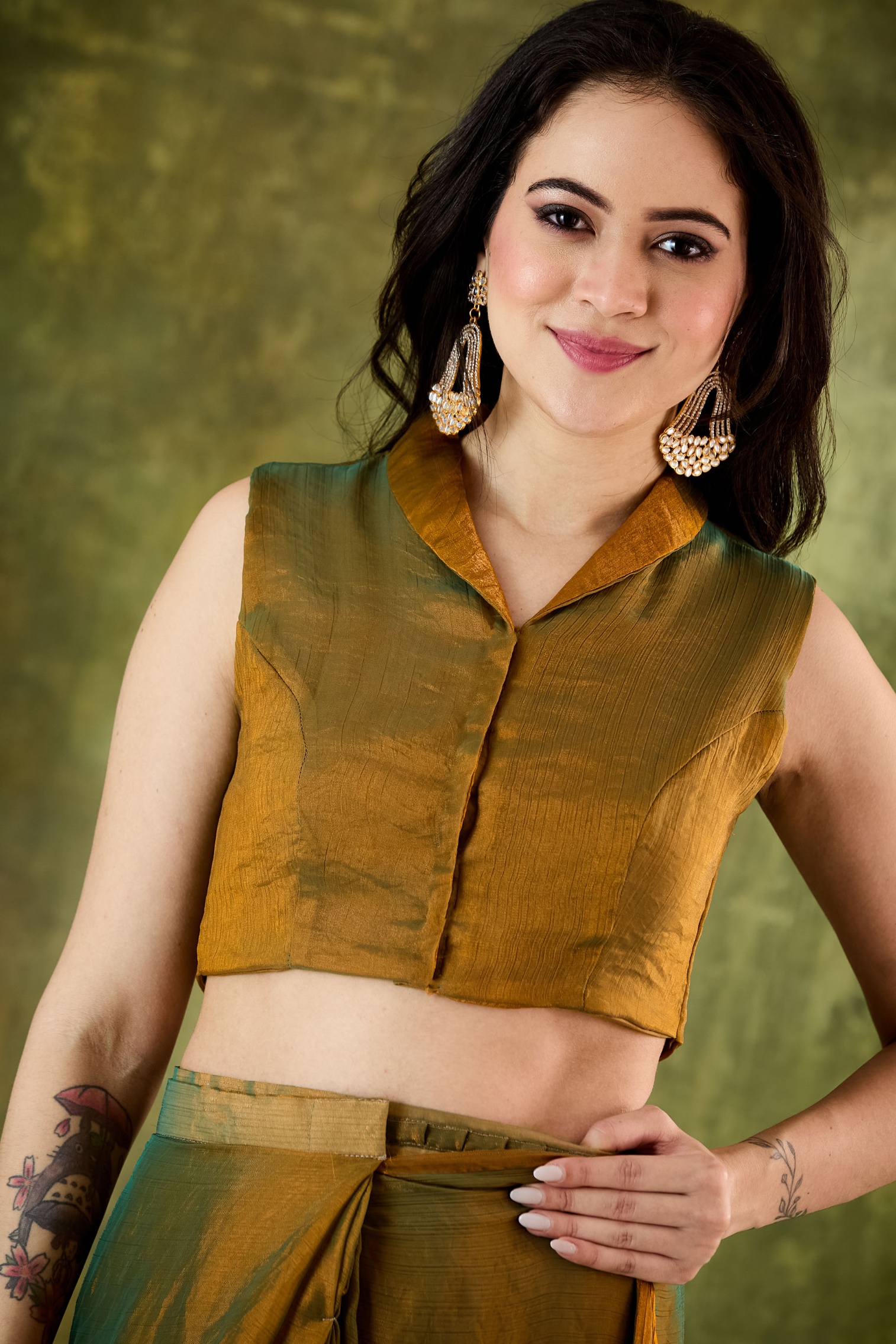 Gold Lace Silk Blend Ready To Wear Saree