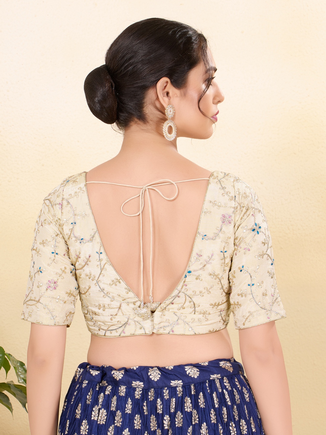 Gold Net Floral Embroidered Structured Blouse — alternate view