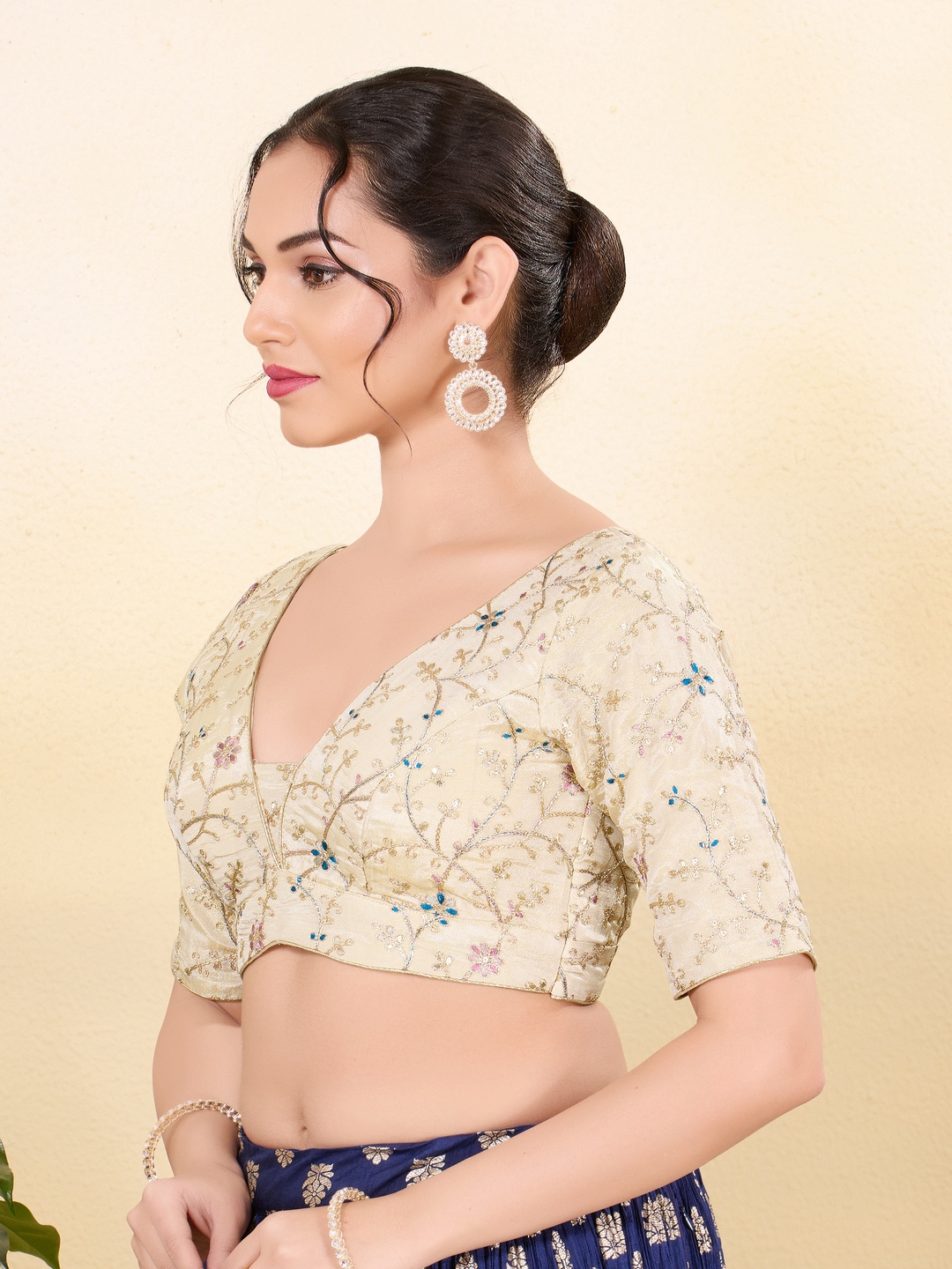 Gold Net Floral Embroidered Structured Blouse