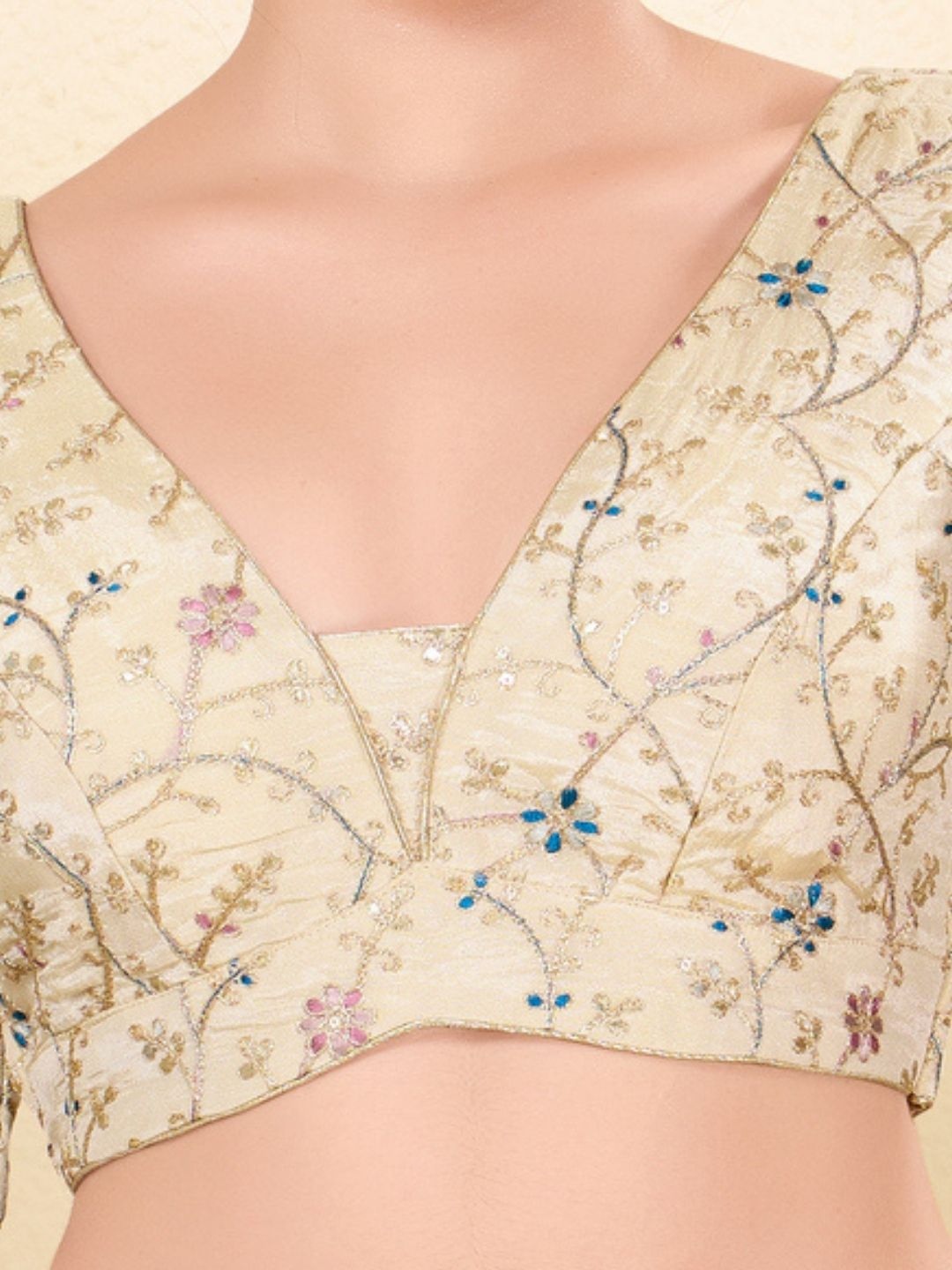 Gold Net Floral Embroidered Structured Blouse