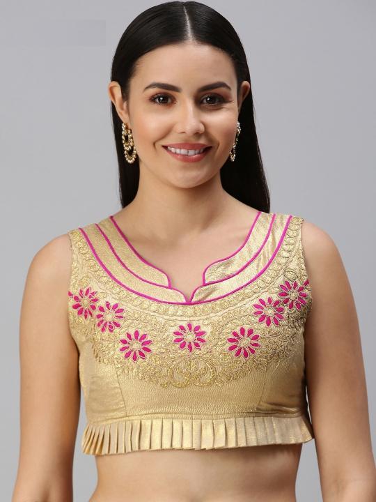 Gold Pink Art Silk Readymade Blouse