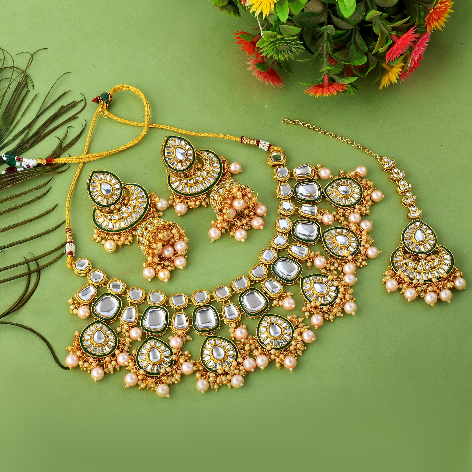 Gold Rajwadi Kundan Bridal Jewellery Set