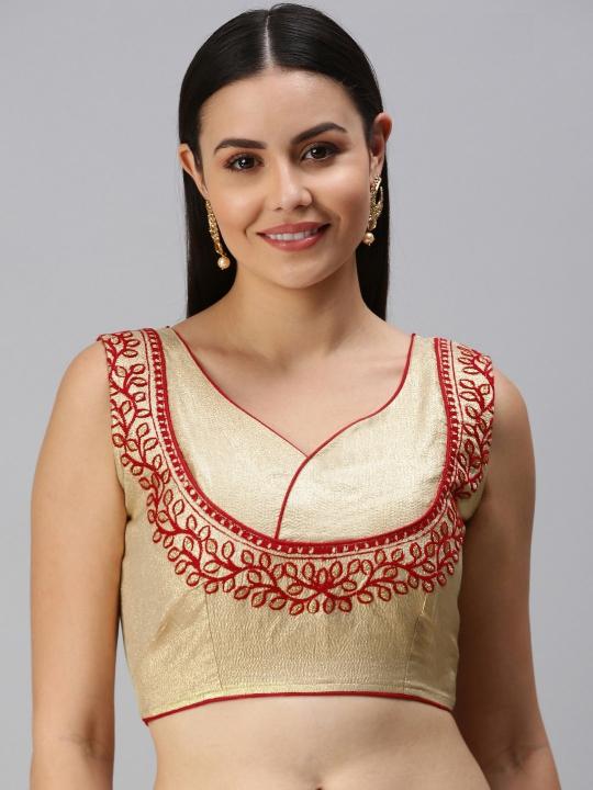 Gold Red Art Silk Readymade Blouse