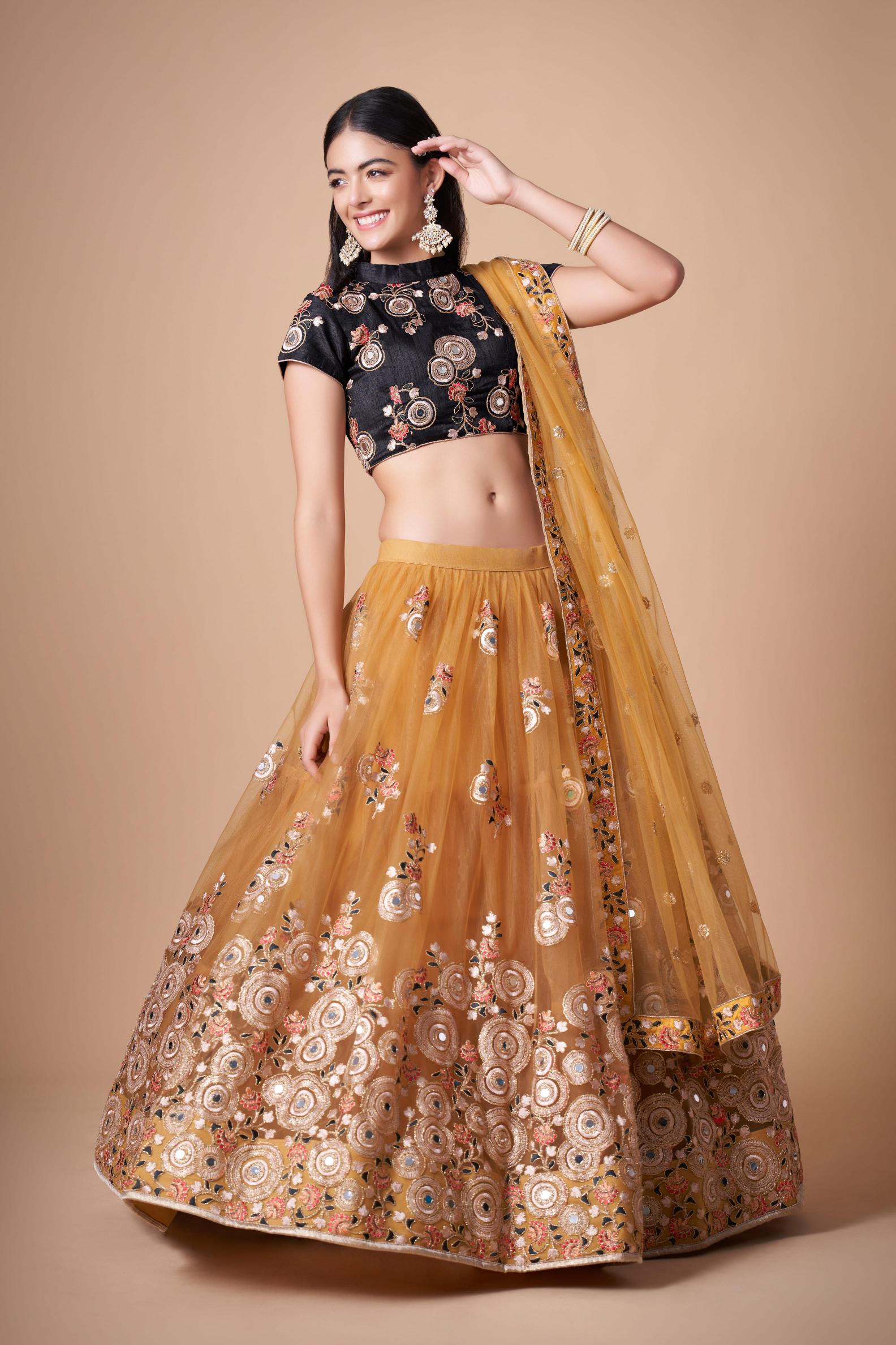 Gold Soft Net Lehenga Choli