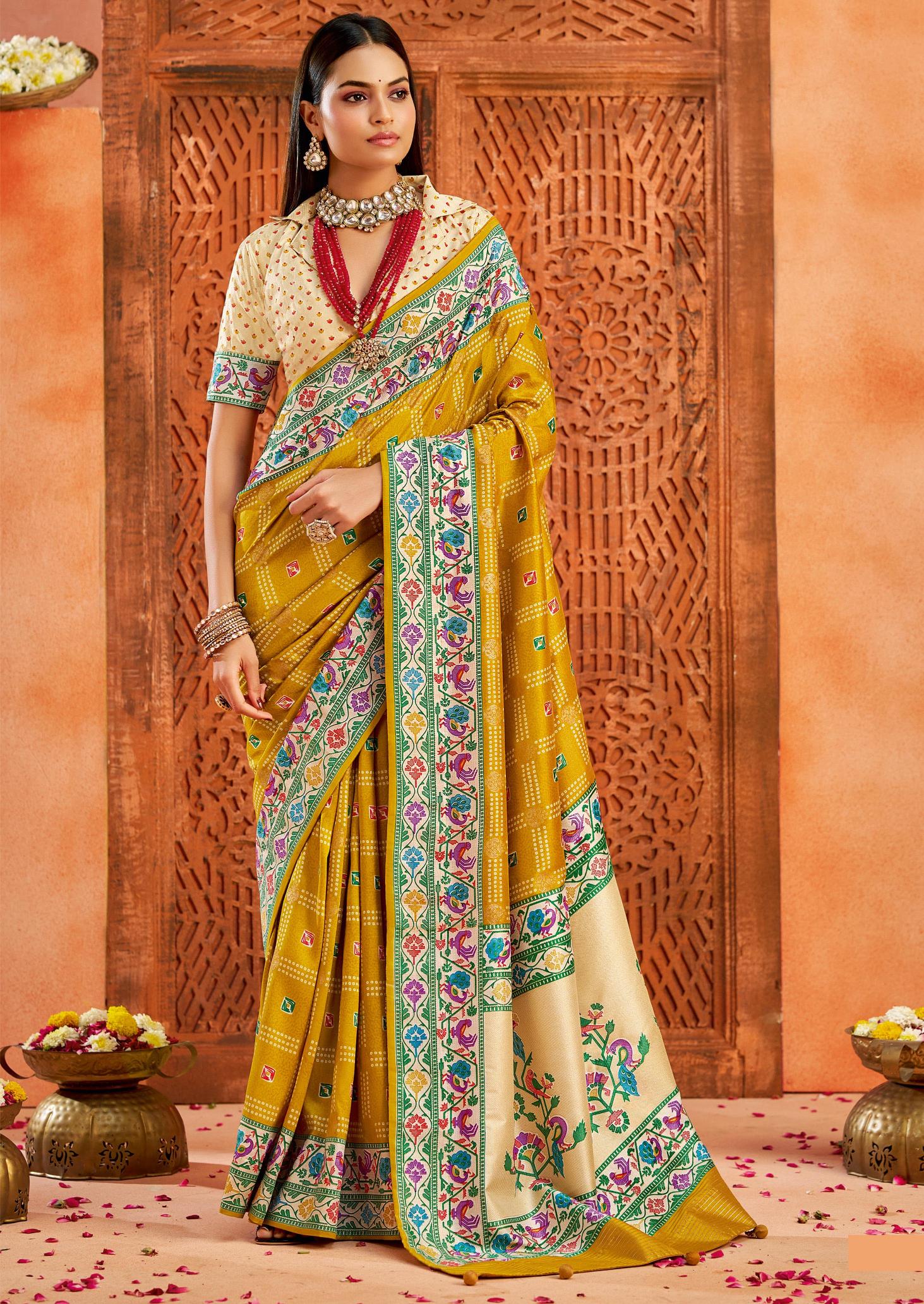 Gold Velvet Tussar Silk Saree