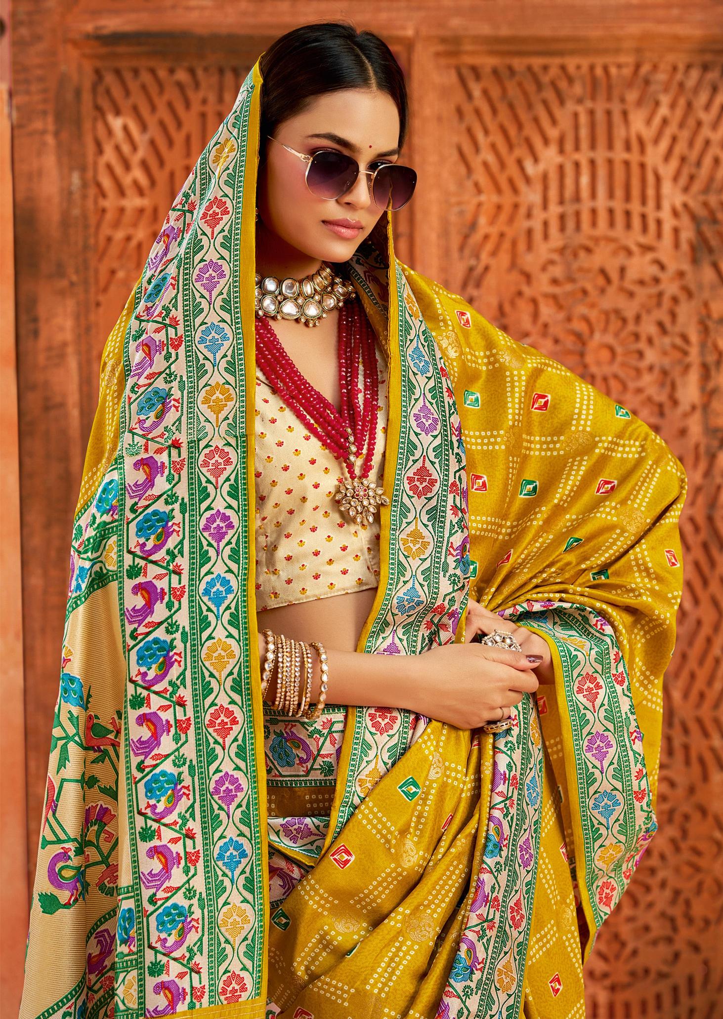 Gold Velvet Tussar Silk Saree