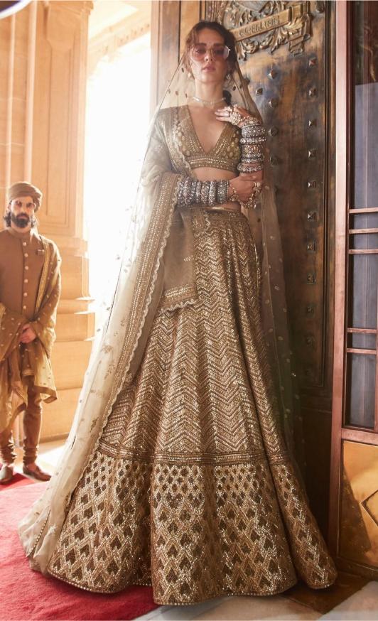 Golden Brown Sequins Silk Lehenga