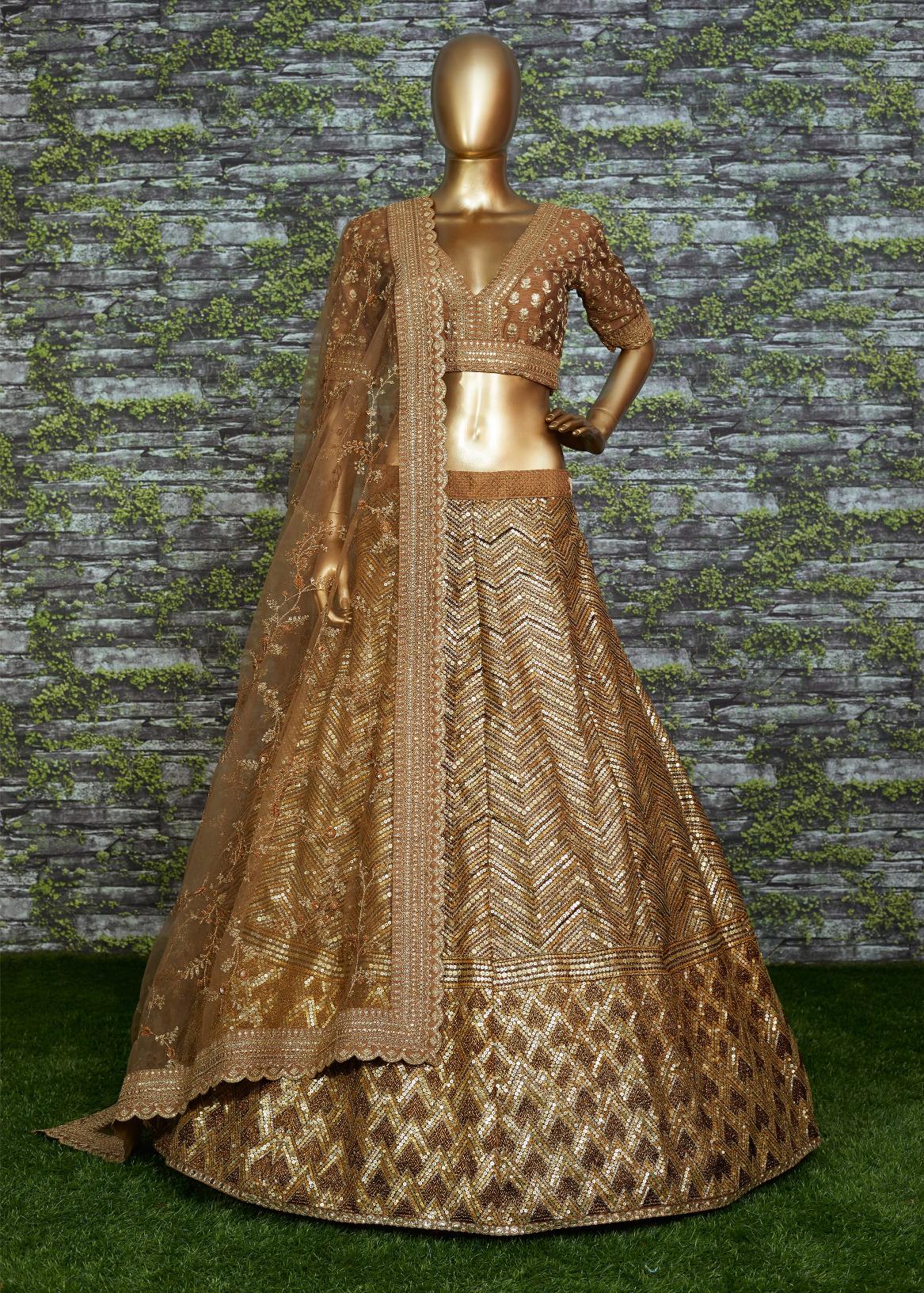 Golden Brown Sequins Silk Lehenga