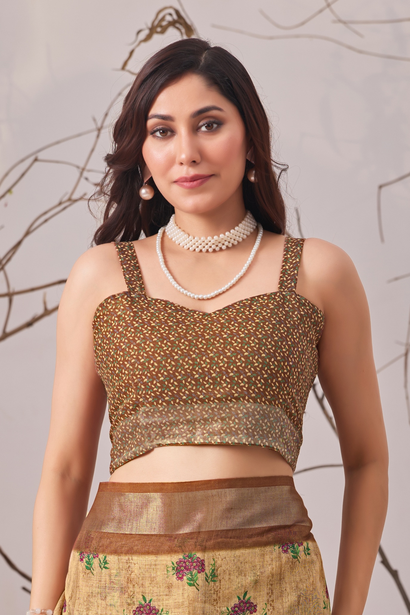 Golden Garden Linen Saree