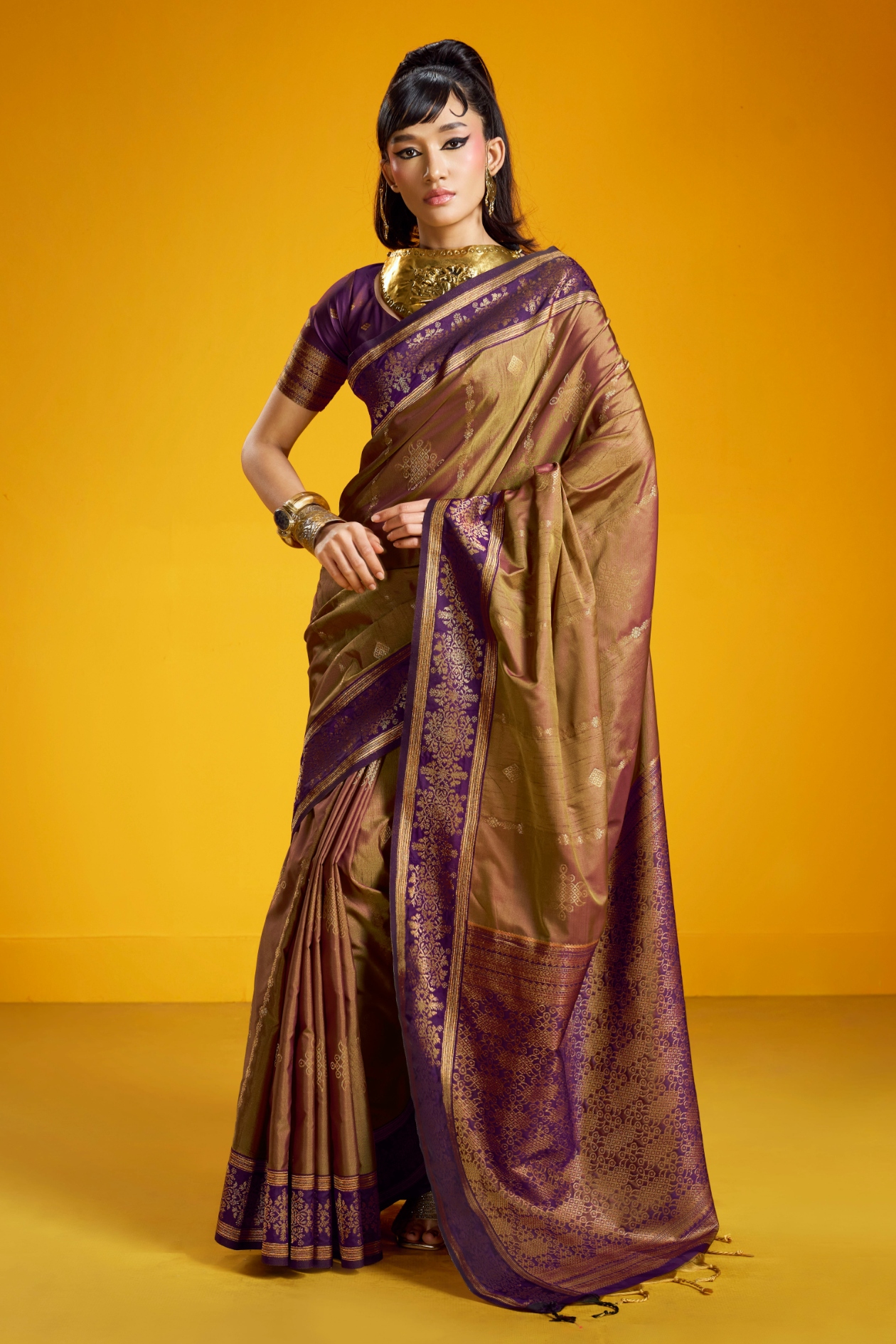 Golden Mughal Zari Pure Silk Saree