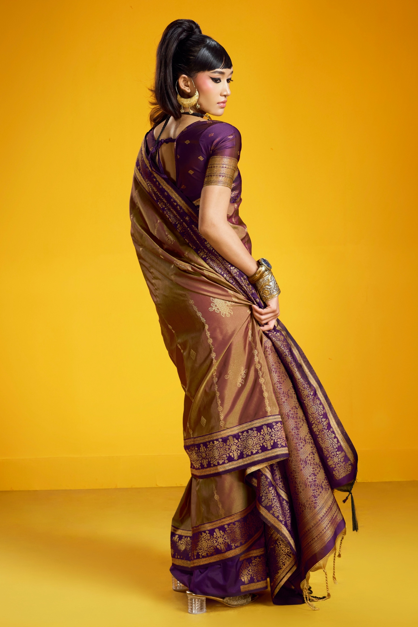 Golden Mughal Zari Pure Silk Saree — alternate view