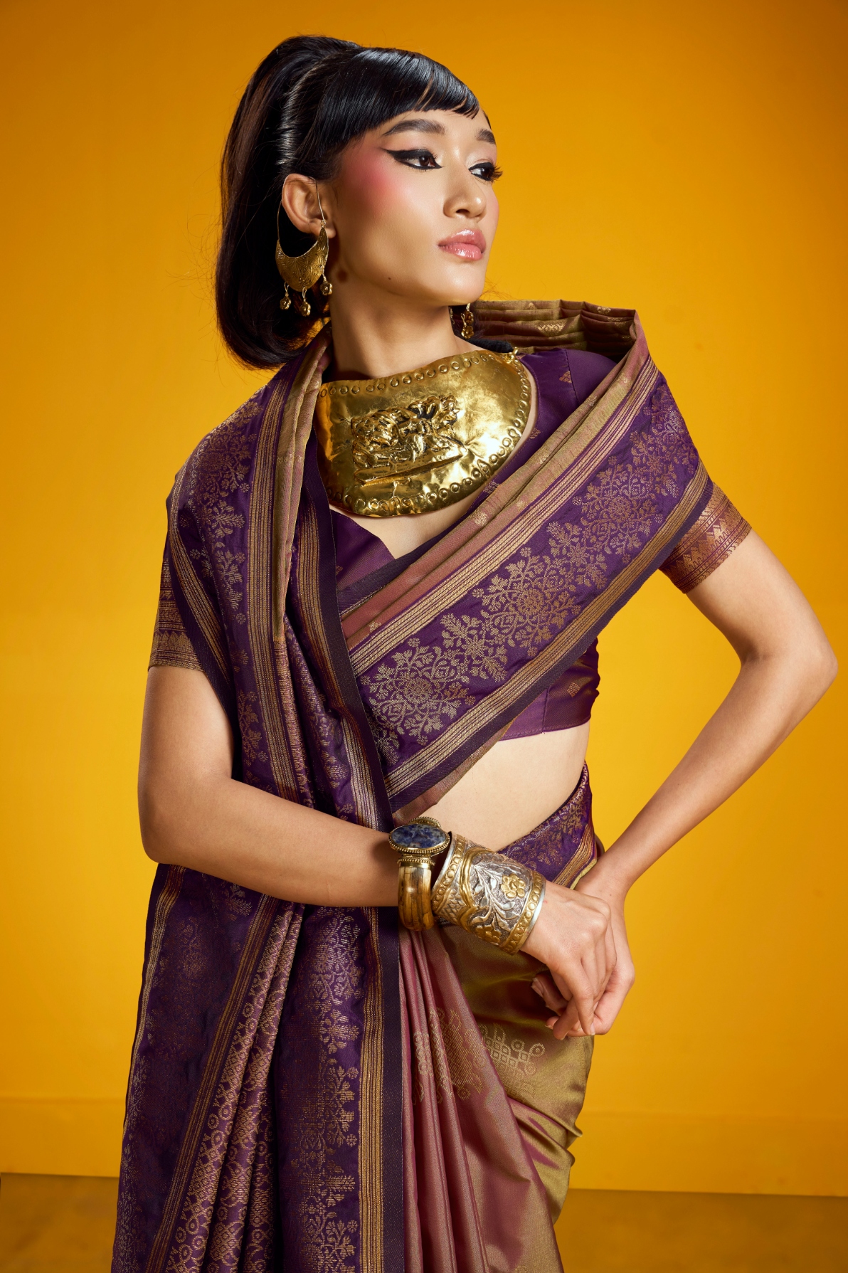 Golden Mughal Zari Pure Silk Saree