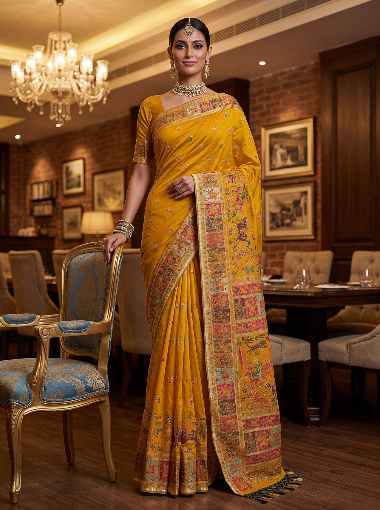 Golden Mustard Virana Silk Occasion Saree