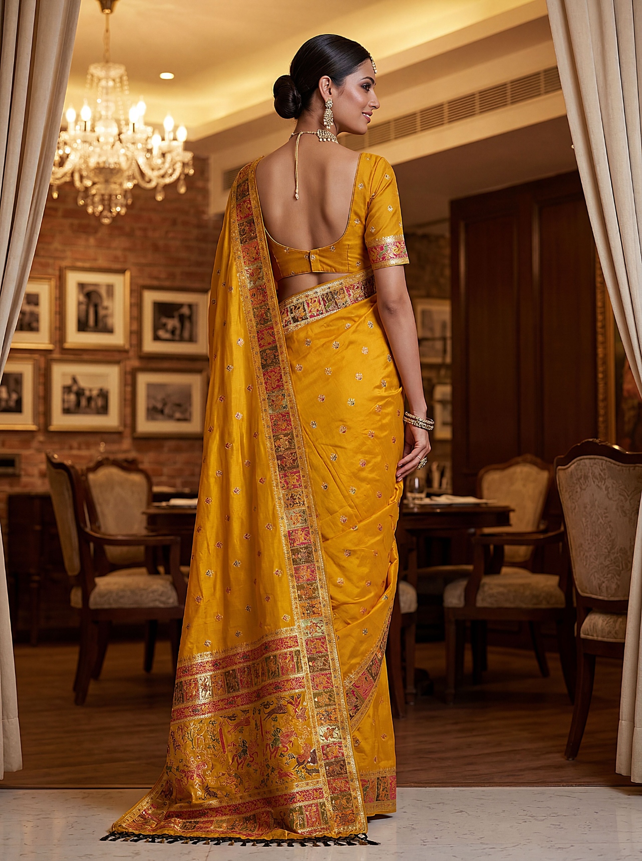 Golden Mustard Virana Silk Occasion Saree — alternate view