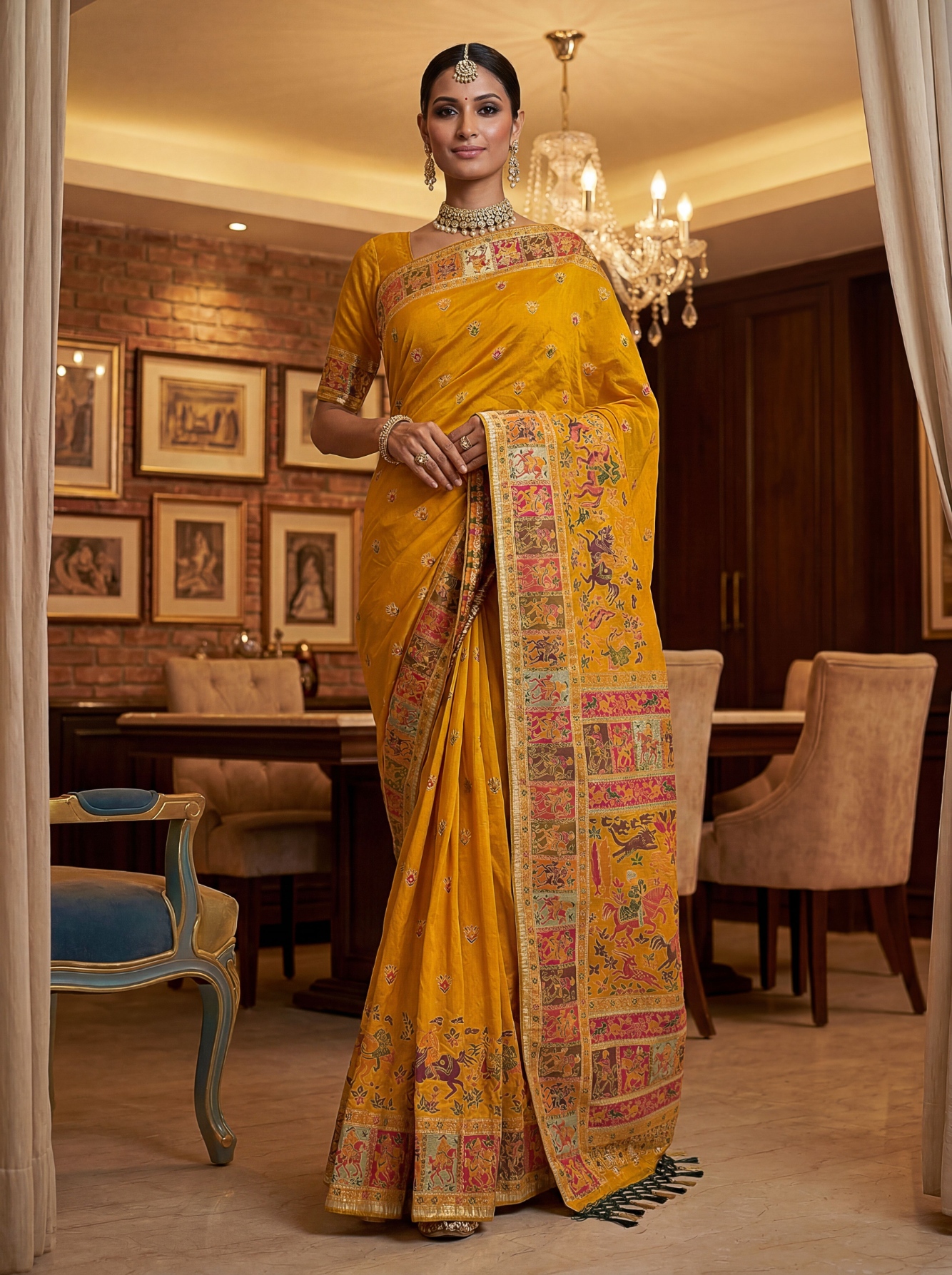 Golden Mustard Virana Silk Occasion Saree