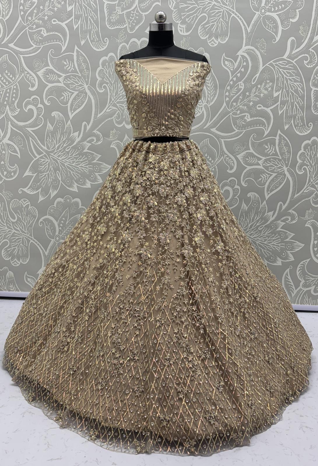 Golden Net Semi-Stitched Lehenga — alternate view