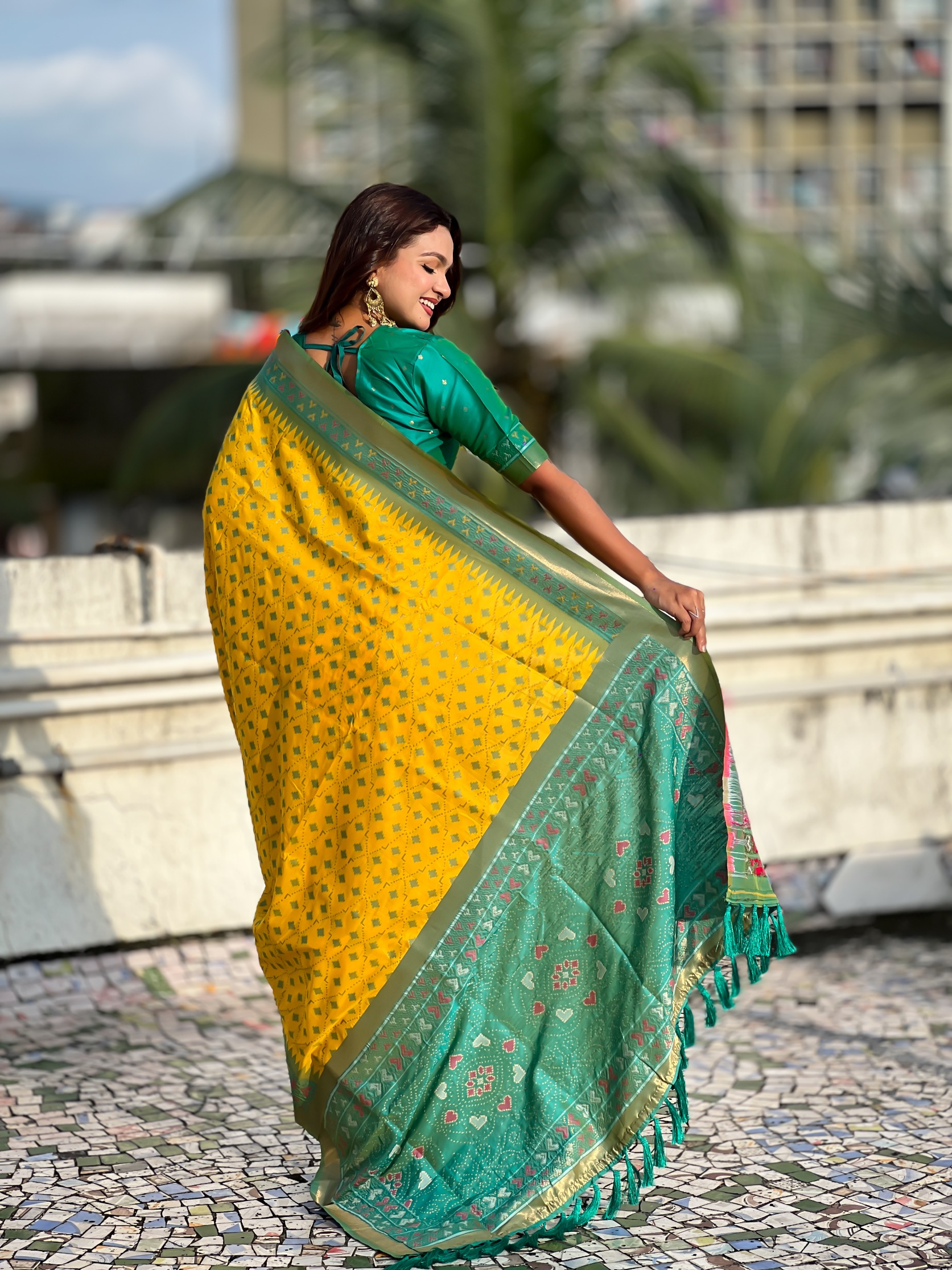 Golden Yellow Patola Silk Heritage Ikat Saree — alternate view