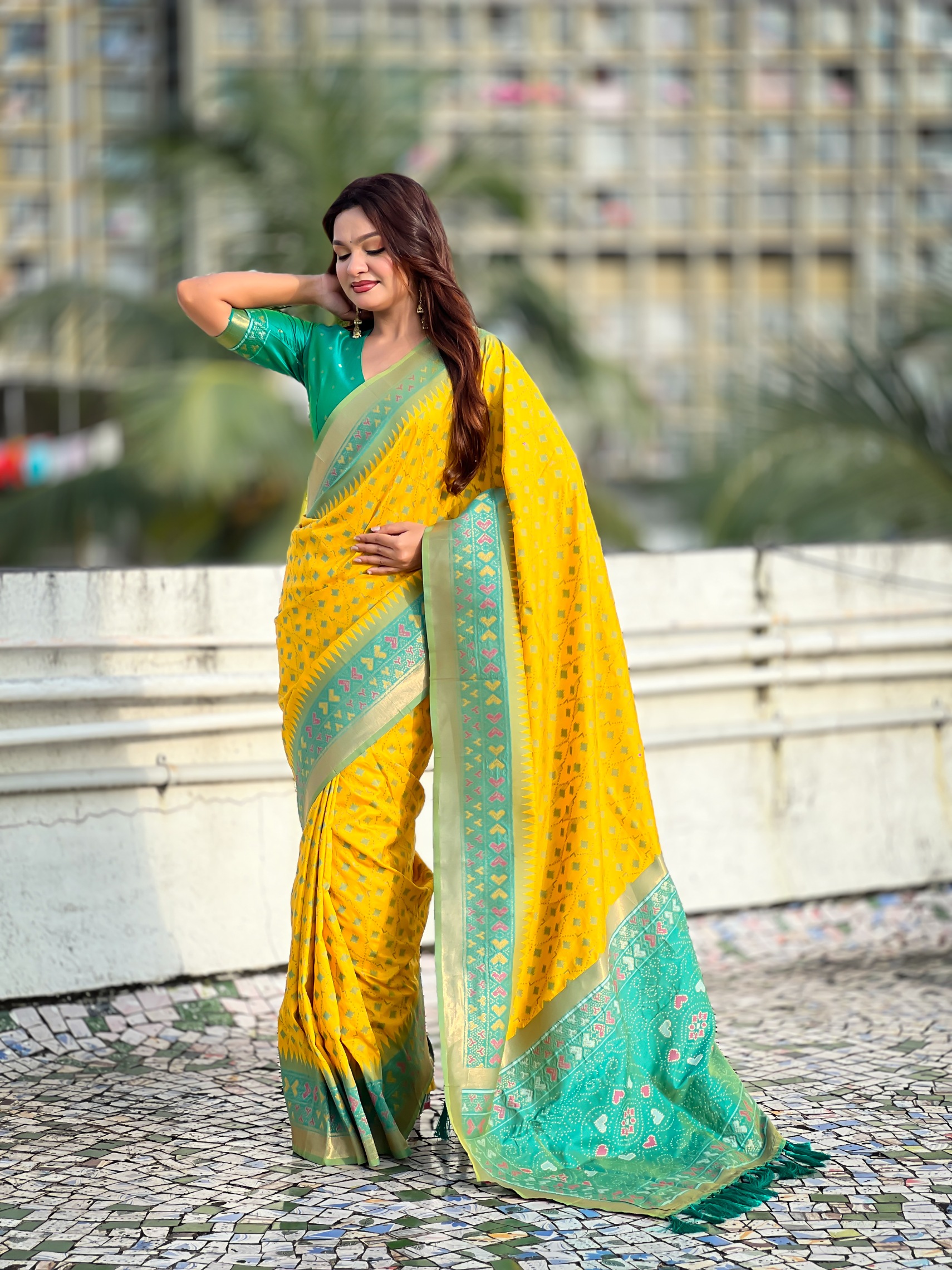 Golden Yellow Patola Silk Heritage Ikat Saree