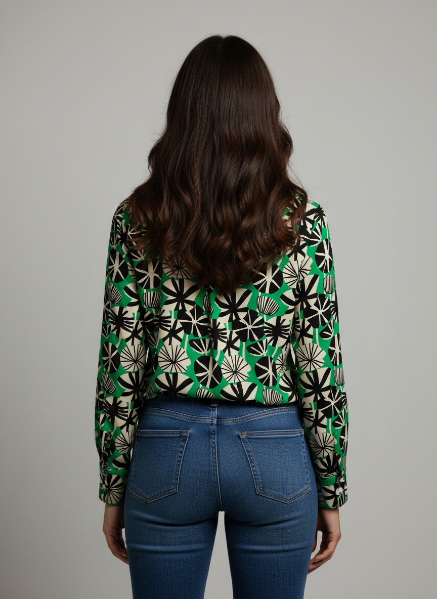 Green Abstract Printed Crepe Casual Shirt — alternate view