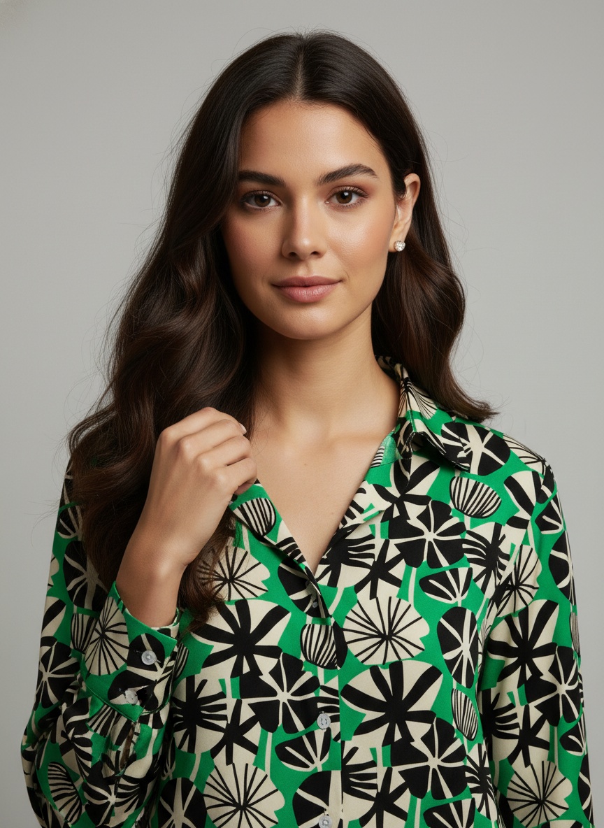 Green Abstract Printed Crepe Casual Shirt