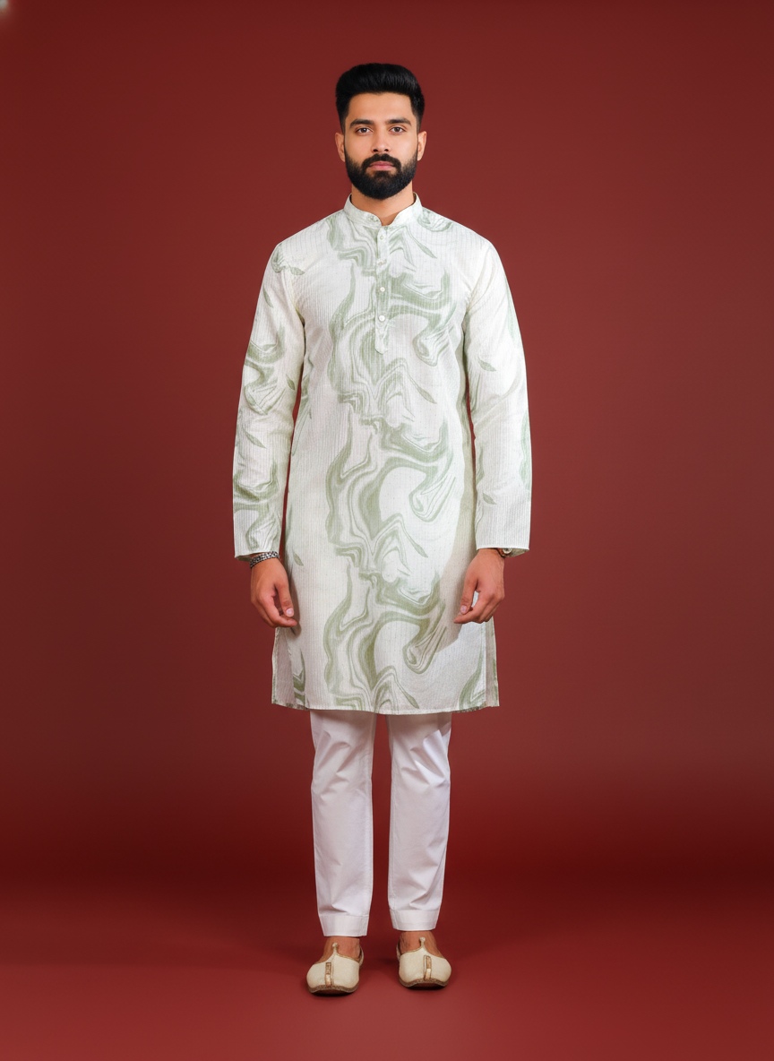 Green Art Silk Designer Kurta Pyjama