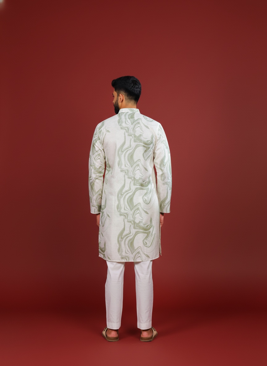 Green Art Silk Designer Kurta Pyjama — alternate view