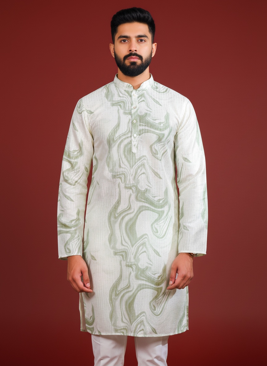Green Art Silk Designer Kurta Pyjama