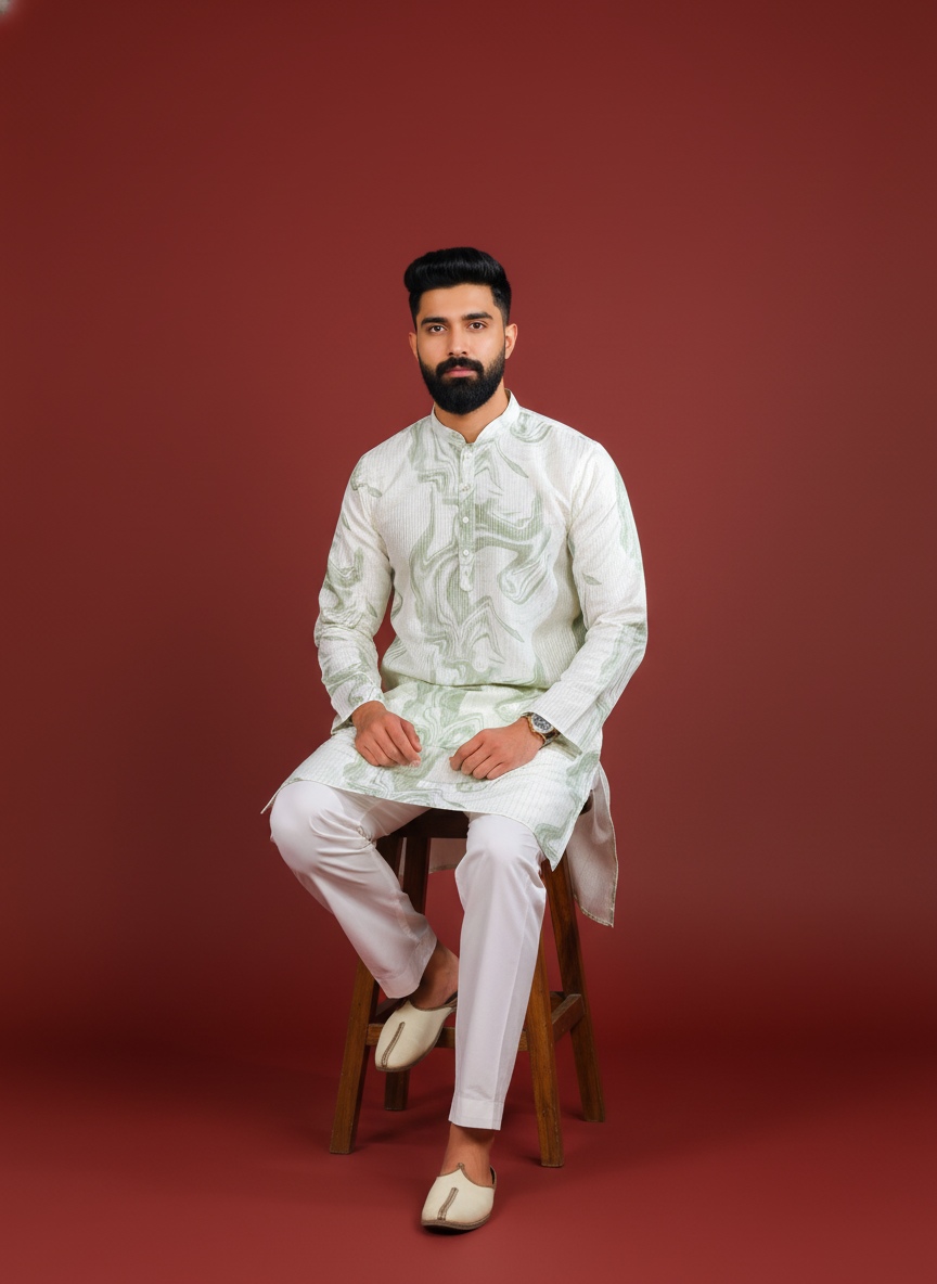 Green Art Silk Designer Kurta Pyjama