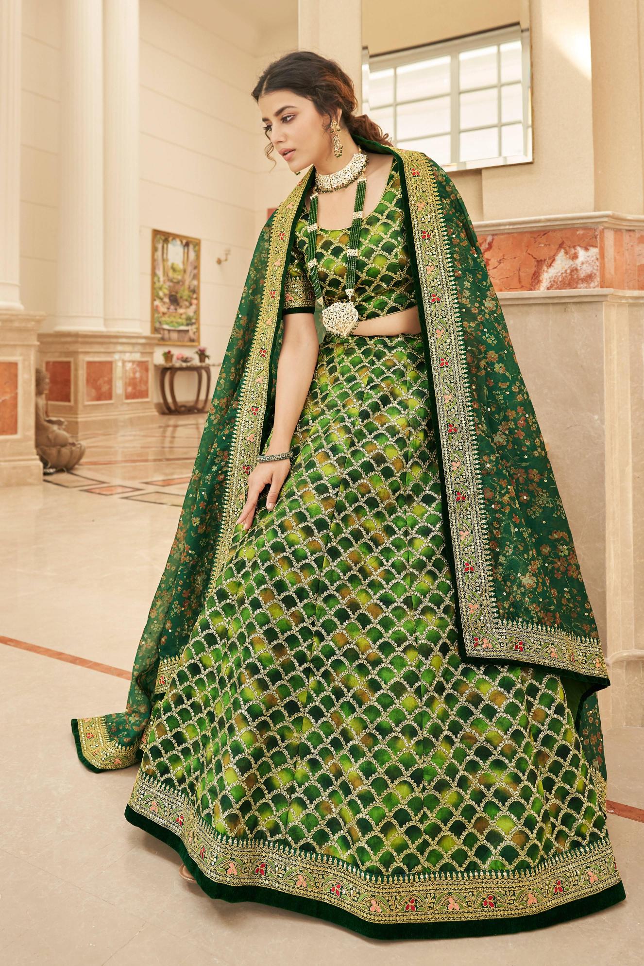Green Art Silk Lehenga Choli — alternate view