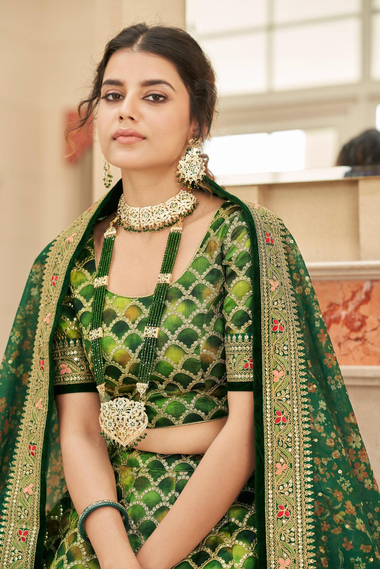 Green Art Silk Lehenga Choli