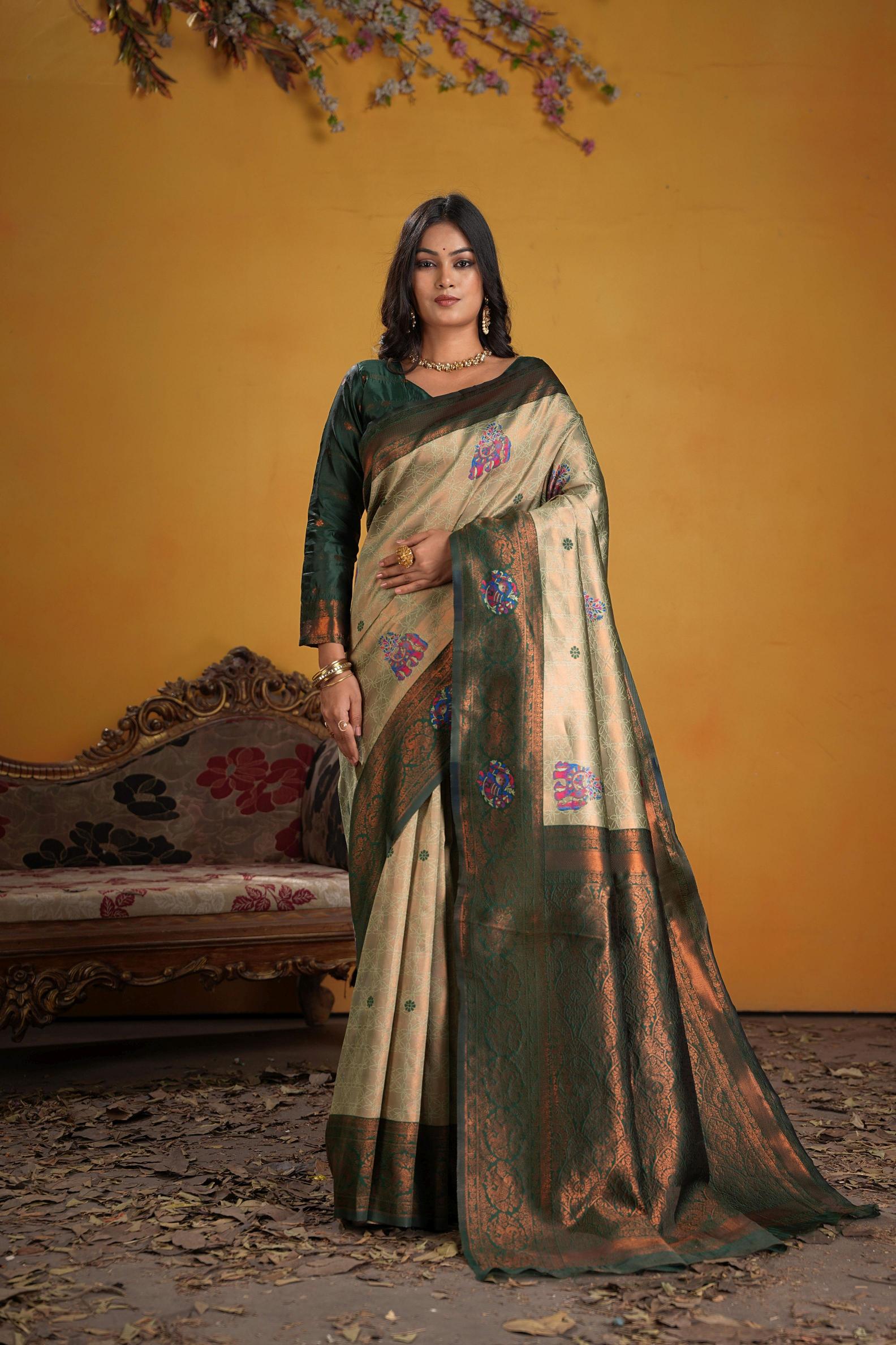 Green Art Silk Woven Jacquard Saree