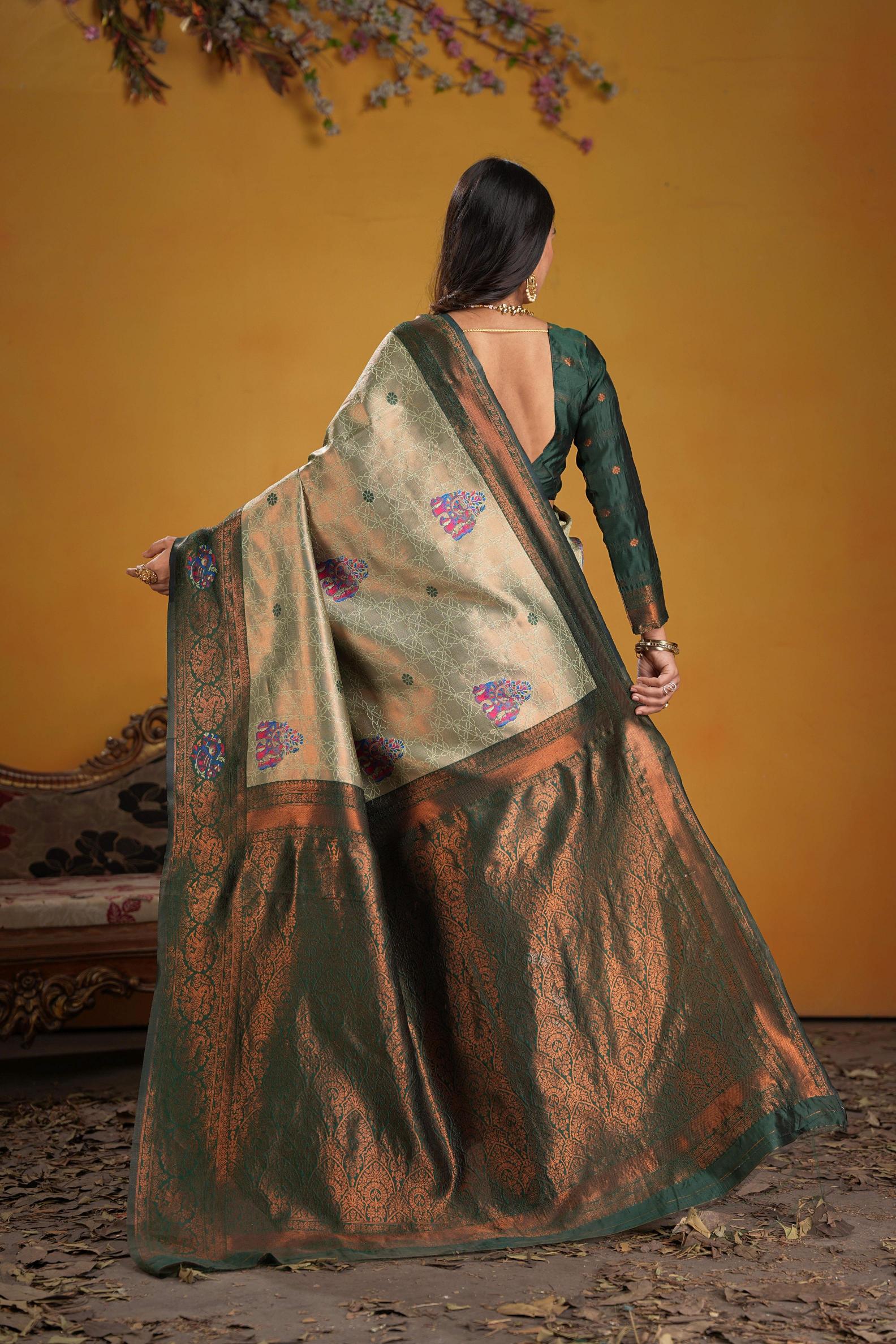 Green Art Silk Woven Jacquard Saree — alternate view