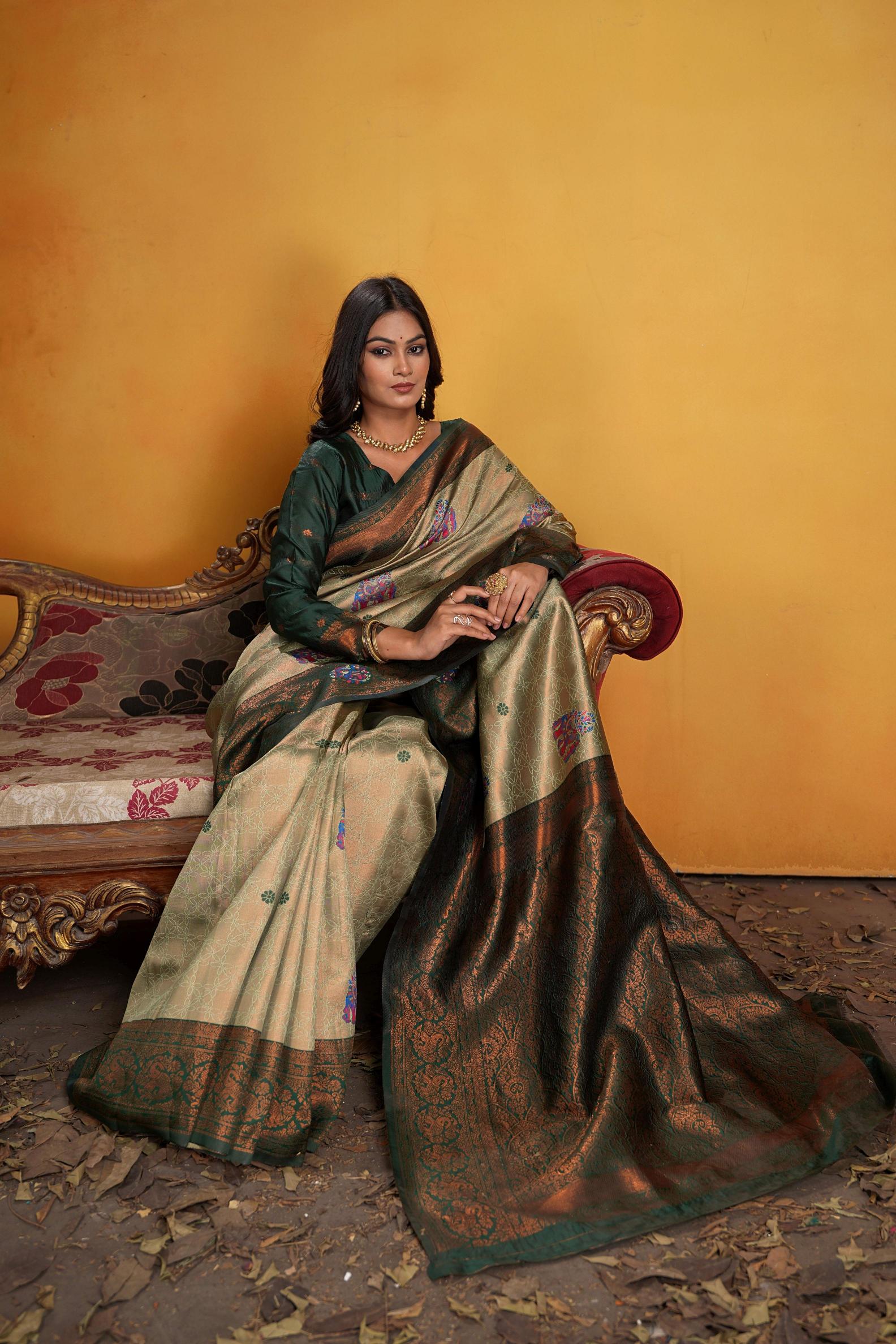 Green Art Silk Woven Jacquard Saree