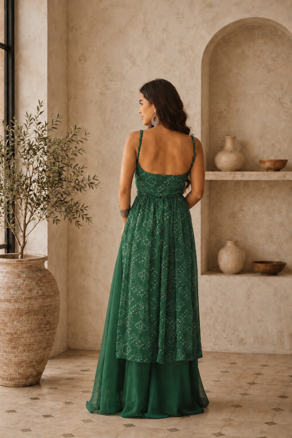 Green Bandhani Printed Faux Georgette Co-Ord Set