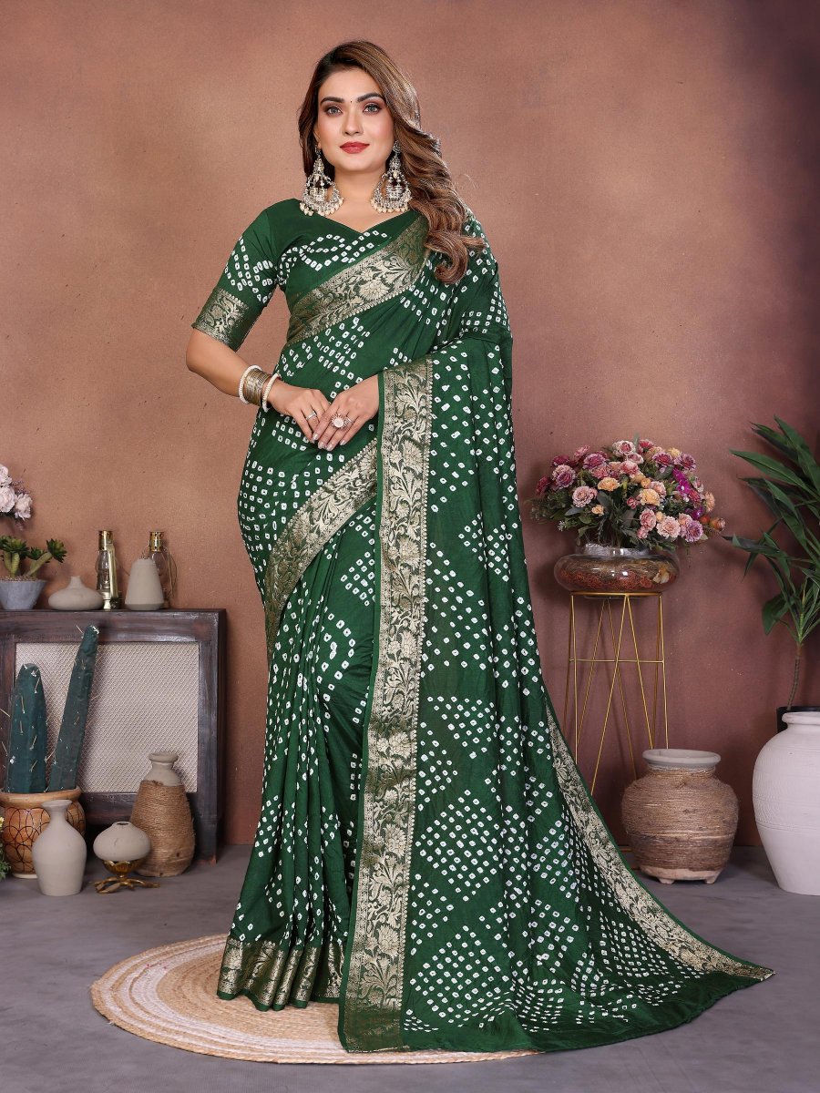 Green Bandhej Woven Dola Silk Saree
