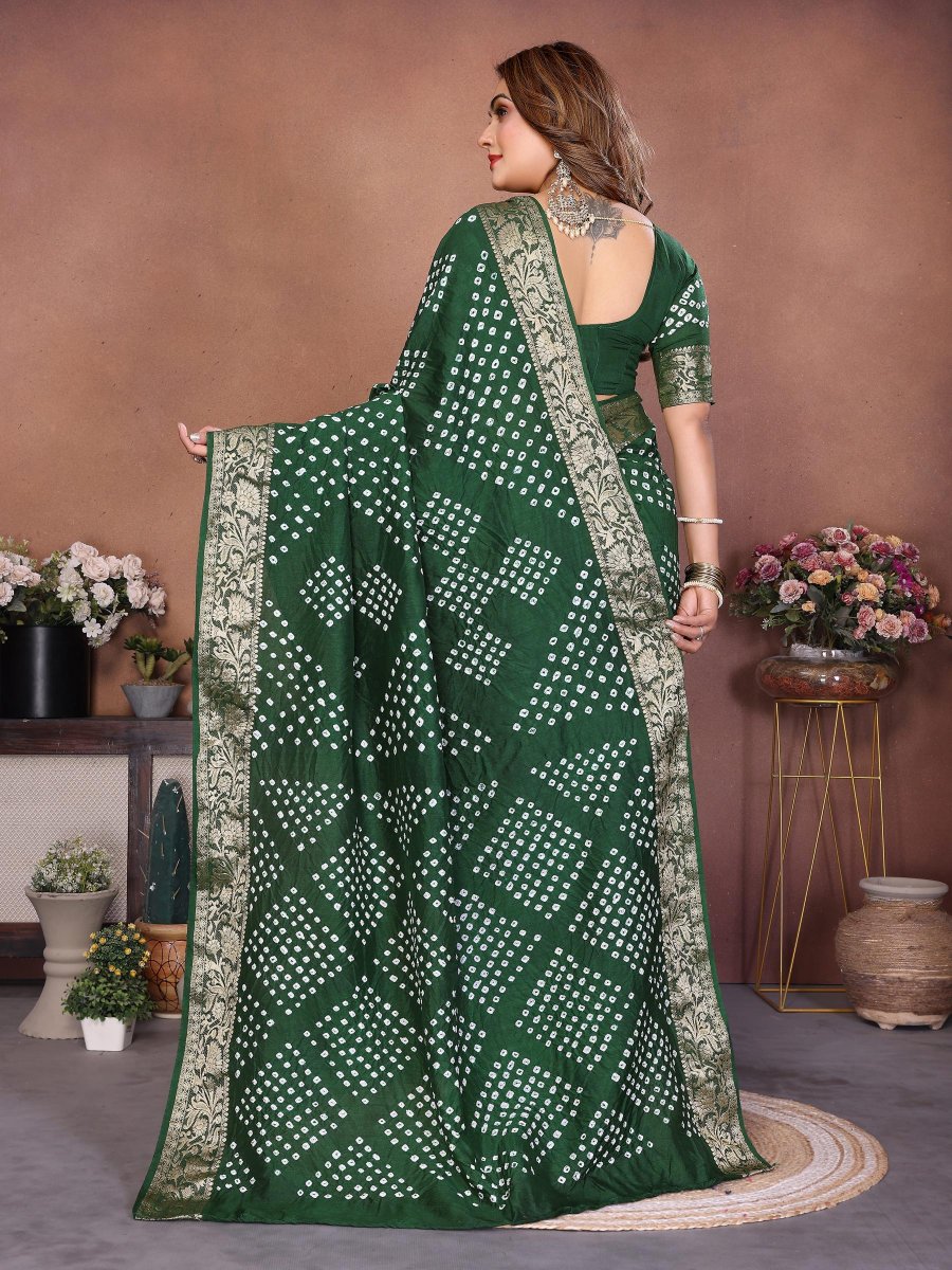 Green Bandhej Woven Dola Silk Saree — alternate view