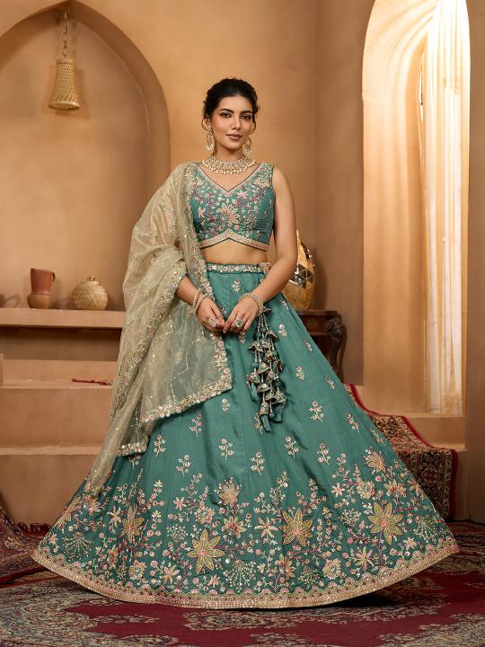 Green Beige Georgette Lehenga Choli