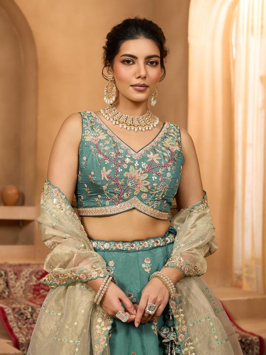 Green Beige Georgette Lehenga Choli