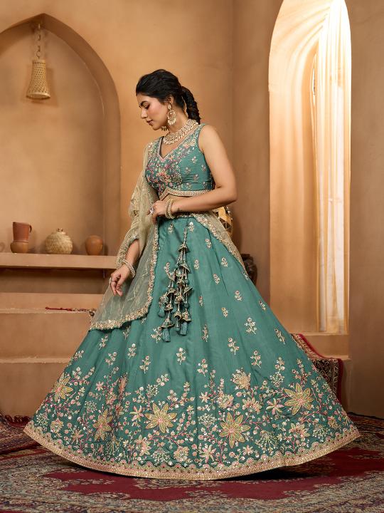 Green Beige Georgette Lehenga Choli