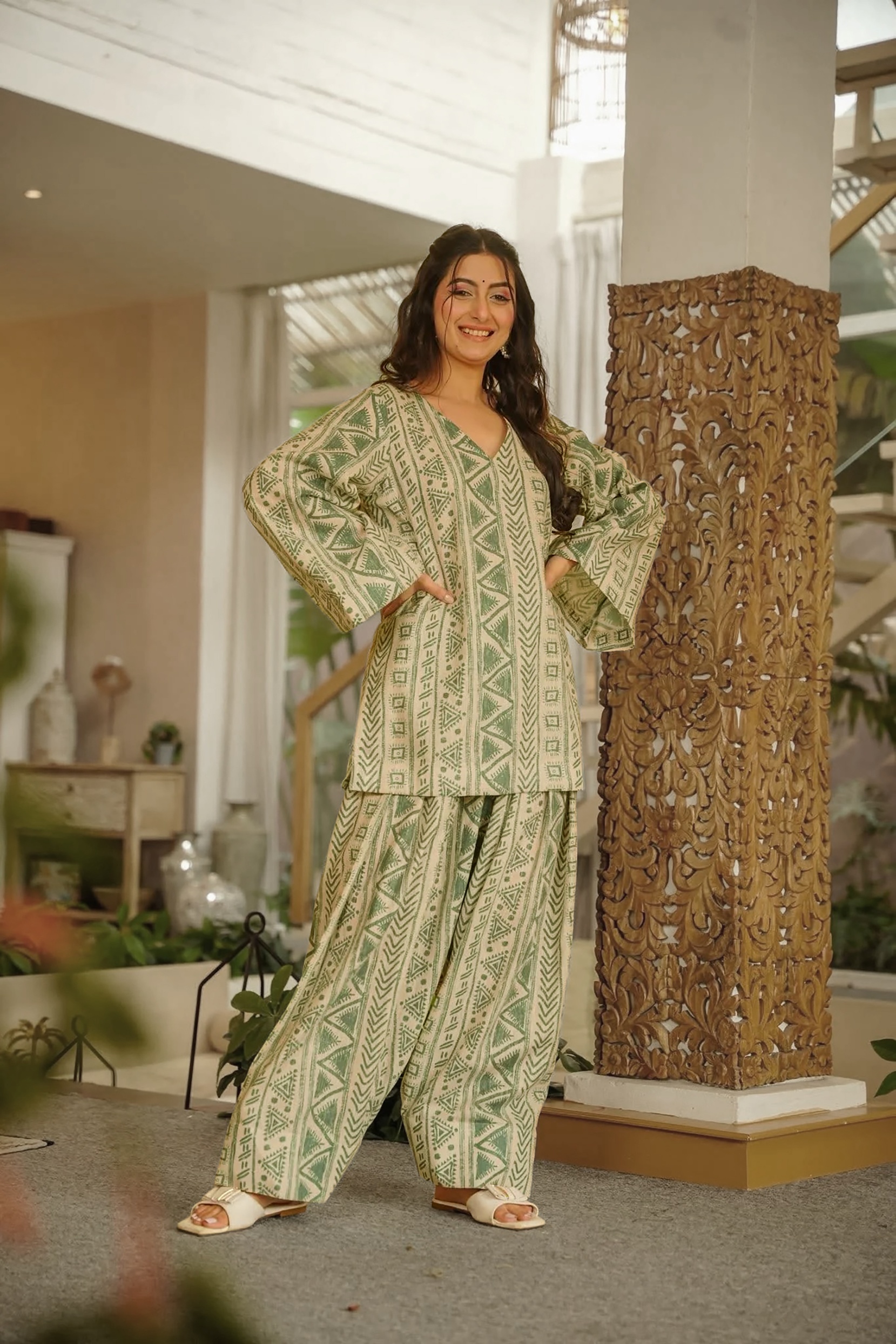 Green Cambric Cotton Geometric Digital Printed Kurta Set