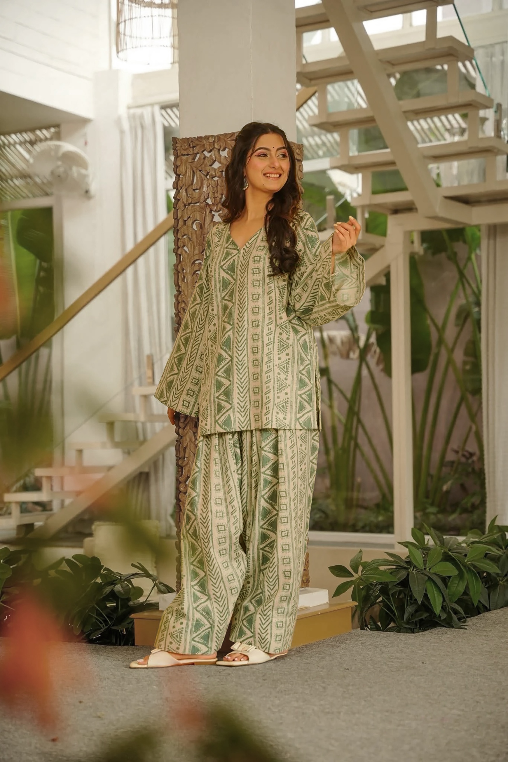 Green Cambric Cotton Geometric Digital Printed Kurta Set