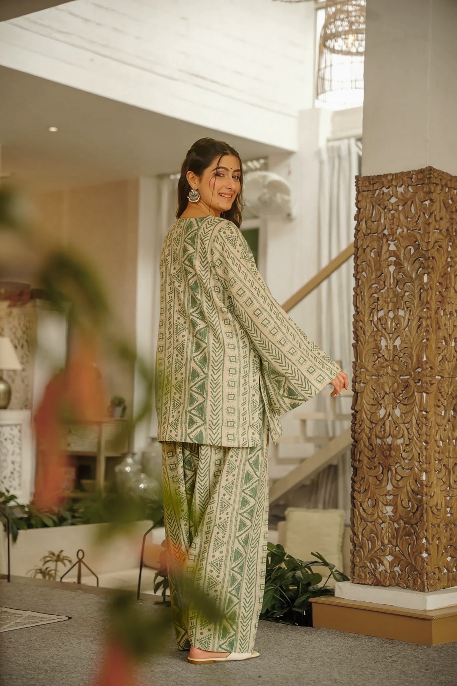 Green Cambric Cotton Geometric Digital Printed Kurta Set