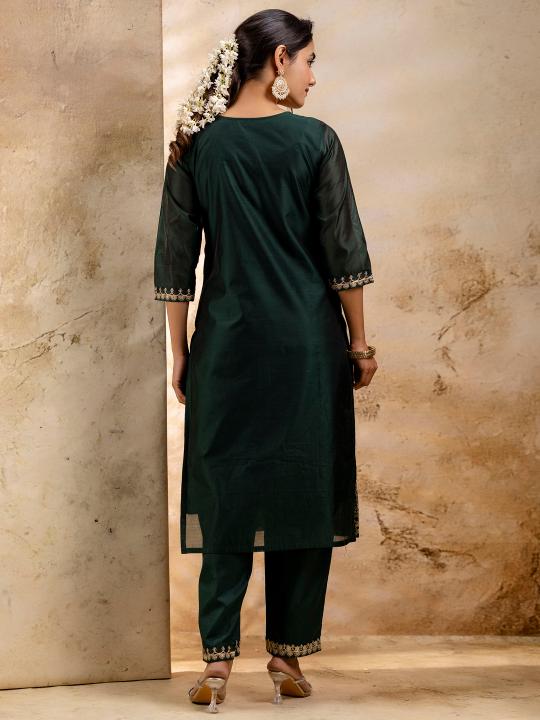 Green Chanderi Silk Readymade Suit with Organza Dupatta — alternate view