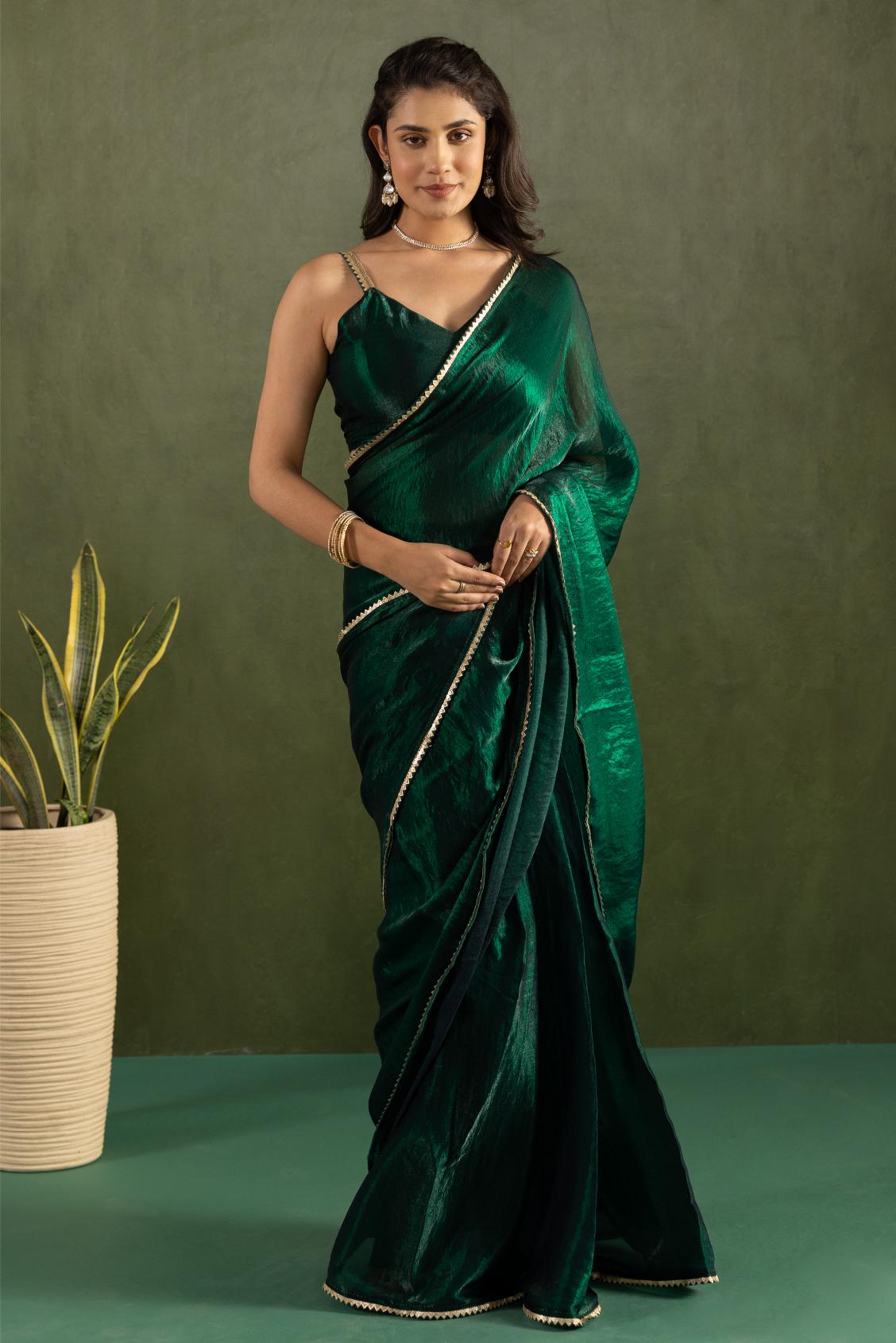 Green Chiffon Ready To Wear Saree
