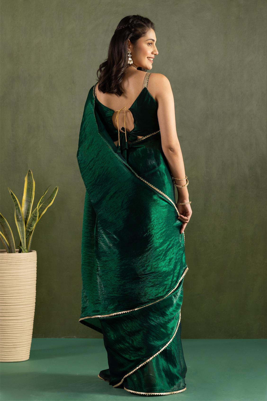 Green Chiffon Ready To Wear Saree — alternate view