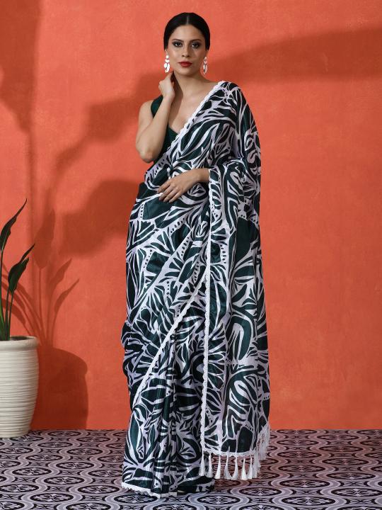 Green Chinnon Digital Printed Saree