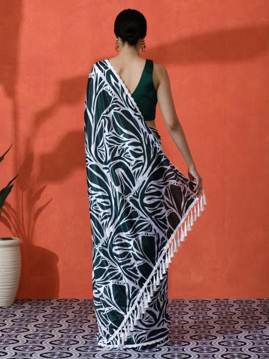 Green Chinnon Digital Printed Saree — alternate view