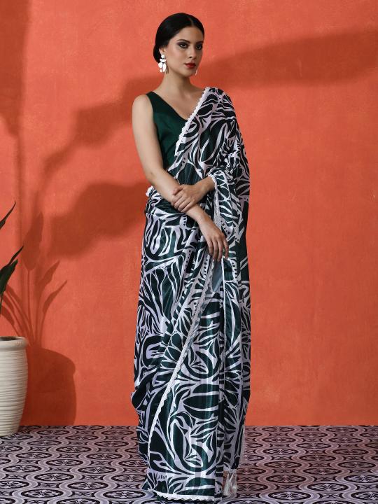 Green Chinnon Digital Printed Saree