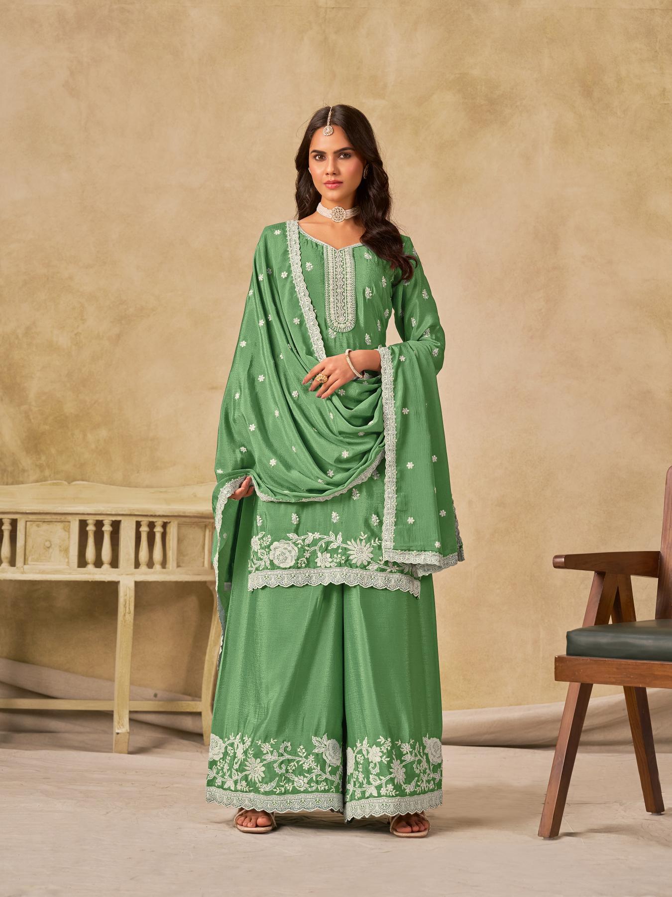 Green Chinnon Palazzo Suit